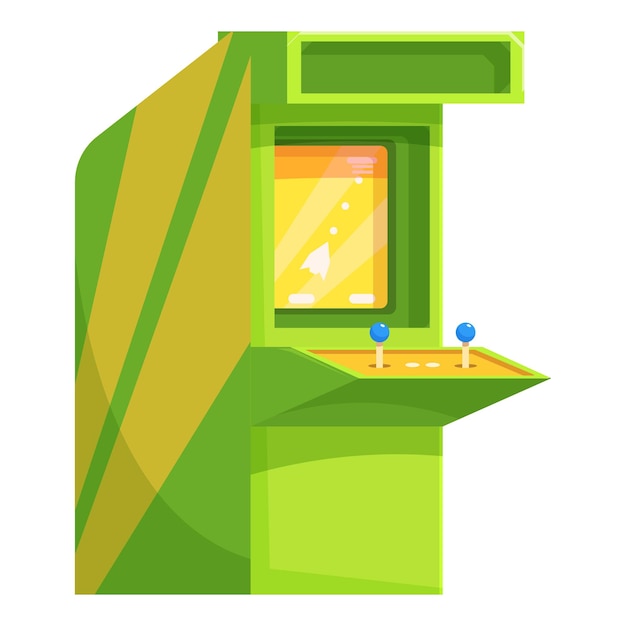 Macchina da gioco arcade verde in piedi in posizione verticale che mostra il gioco