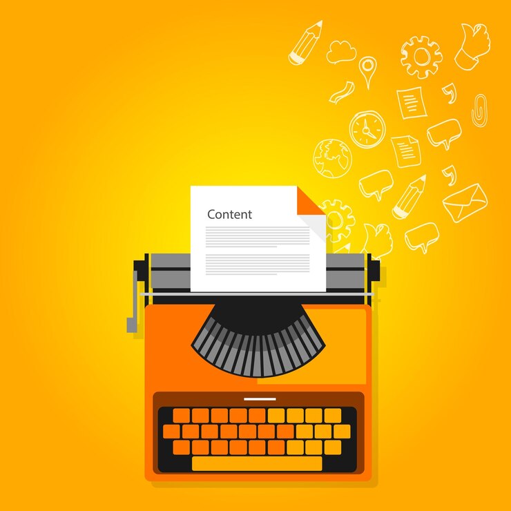 Vettore macchina da scrivere di copywriting per il marketing dei contenuti
