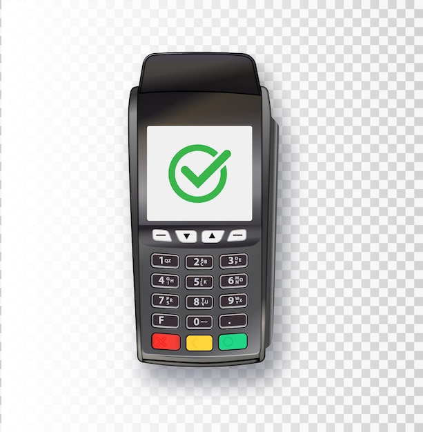 Macchina di pagamento terminale pos banca terminale di pagamento modello di progettazione mockup vettore realistico nero d