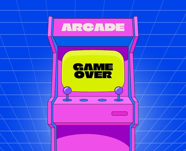 Vettore macchina di videogiochi arcade retrowave illustrazione in stile y2k giochi degli anni '80 o '90 l'atmosfera degli anni '90