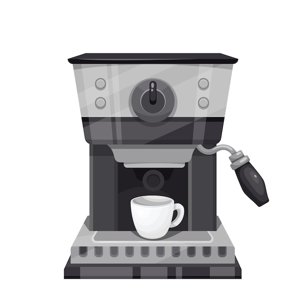 Macchina per caffè espresso icona vettore caffettiera con tazza illustrazione in stile cartone animato