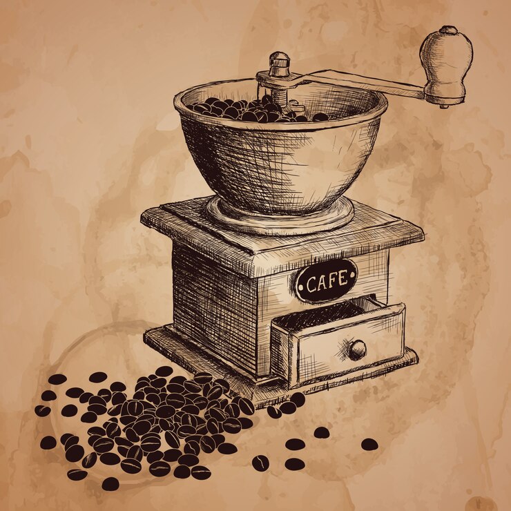 Vettore macinacaffé. illustrazione disegnata a mano