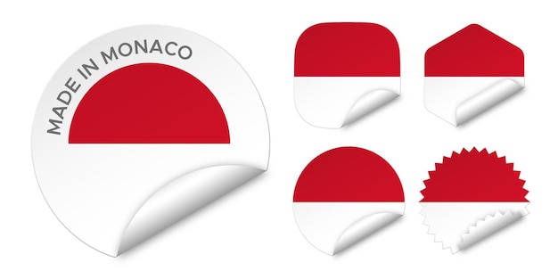 Made in Monaco bandiera etichette adesive badge logo 3d illustrazione vettoriale mockup isolato su bianco