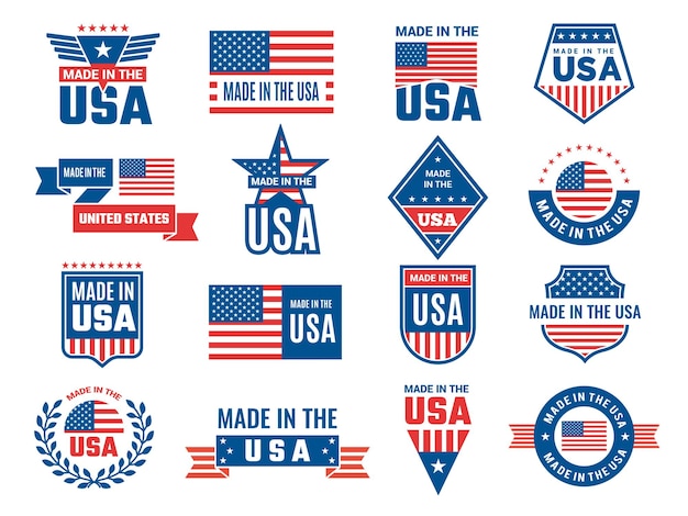 Made in usa logo. Etichetta per bandiera americana patriota e simboli speciali per la progettazione di francobolli usa.
