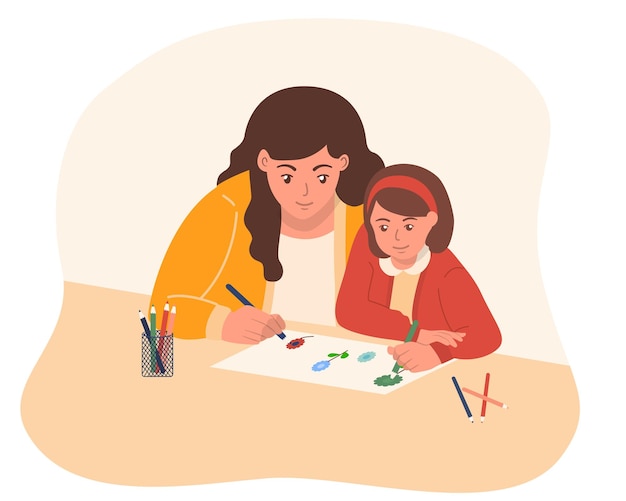 madre e figlia che disegnano fiori