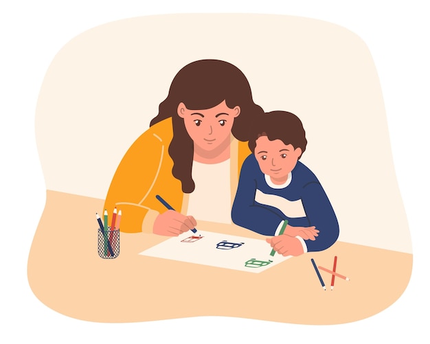 madre e suo figlio che disegnano macchine