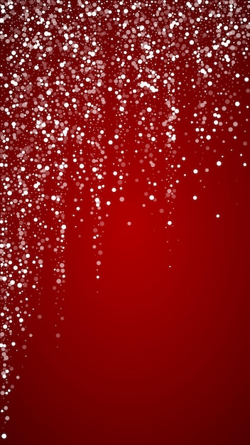 Magica neve che cade sullo sfondo di Natale Sottili fiocchi di neve volanti e stelle su sfondo rosso di Natale Scenario di vacanza di neve che cade magica Illustrazione vettoriale verticale
