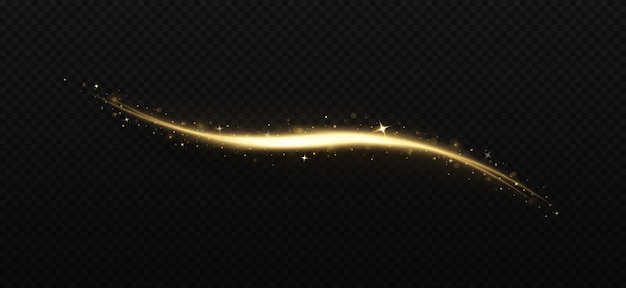 Magica scia di luce di scintillante coda di cometa Scintillante onda dorata con glitter