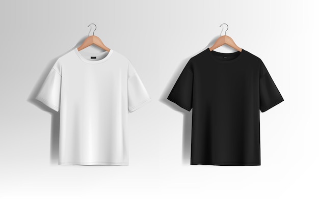 Maglietta da uomo in bianco e nero Mockup realistico Modello di maglietta a maniche corte sullo sfondo