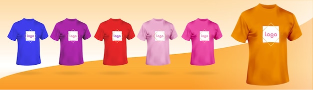 Maglietta girocollo corta da uomo Parte anteriore della maglietta viola e rosa per includere il tuo logo Mockup