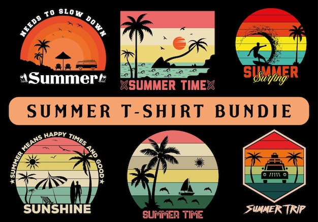 Maglietta retro estiva Design Bundle ondate estive