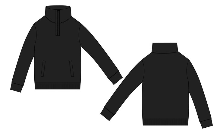 Vettore maglione a maniche lunghe disegno tecnico moda schizzo piatto illustrazione vettoriale modello di colore nero