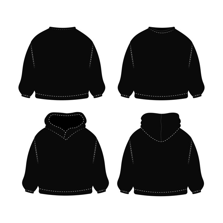 Vettore maglione nero con modello di mockup con vista frontale del bordo