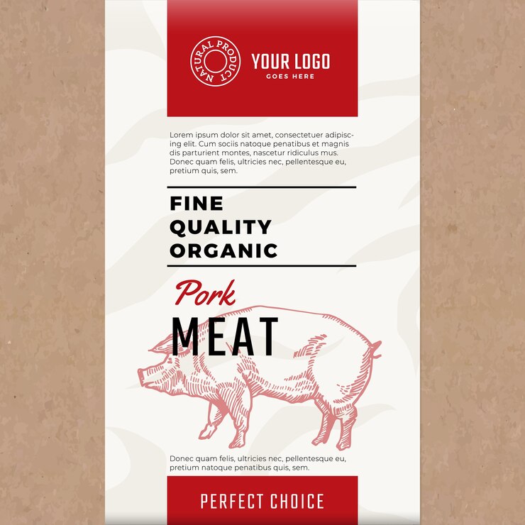 Maiale Biologico di Alta Qualità. Imballaggio o etichetta di carne astratta.