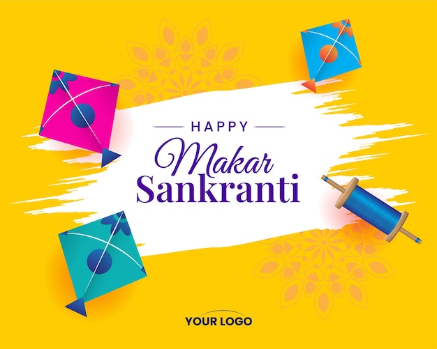 Makar Sankranti con aquiloni mandala giallo sfondo festivo vettore