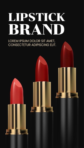 Make-up banner Branding design Un rossetto di lusso realistico 3D in un tubo dorato e nero