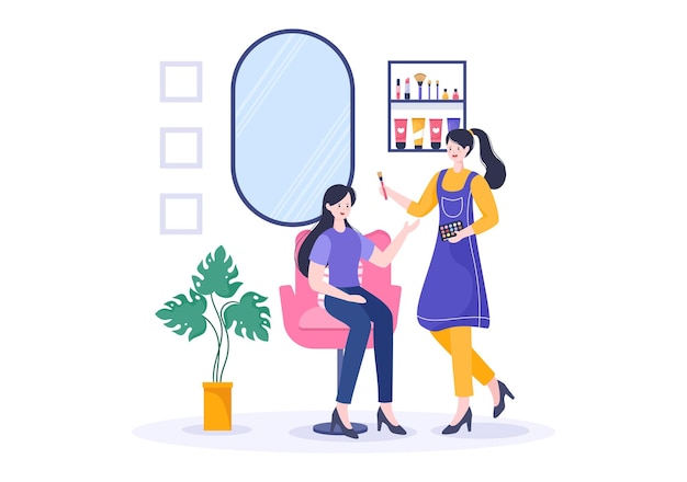 Make Up Cosmetics Collection of Glamour Girl in Flat Illustration