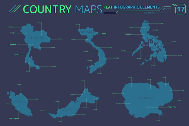 Malesia Vietnam Filippine Thailandia e Cambogia mappe vettoriali