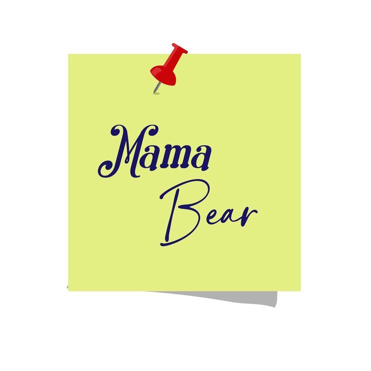 Vettore mama bear sullo sfondo giallo morbido con illustrazione di testo blu marina
