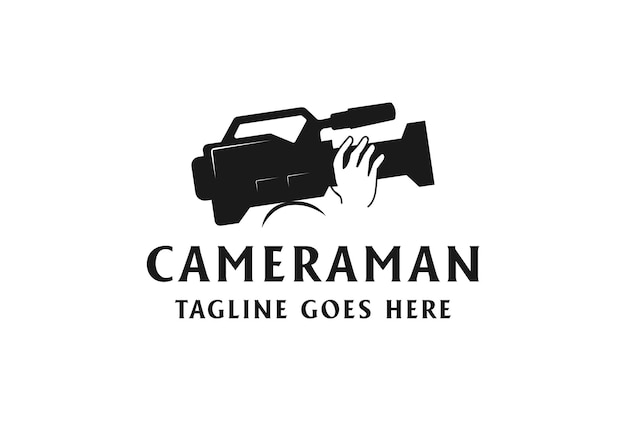 Man Hold Videocamera per Film Cinema Produzione di film Logo Design Vector