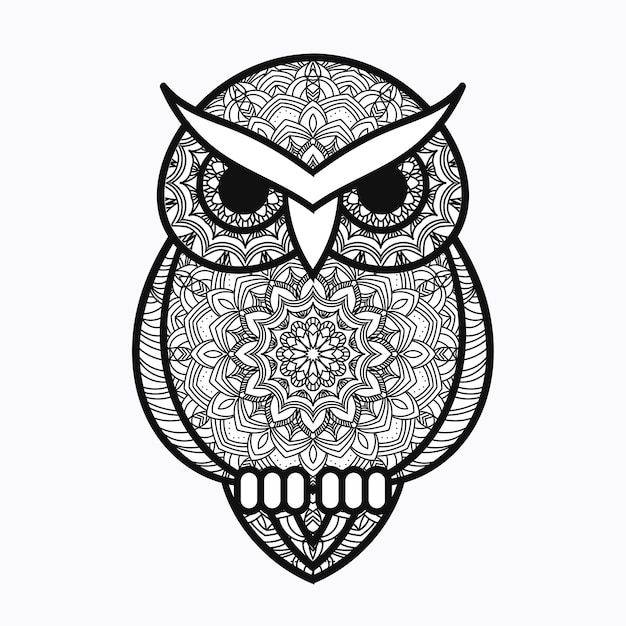 Mandala Animal Illustration per il relax e l'arte Zen gufo isolato