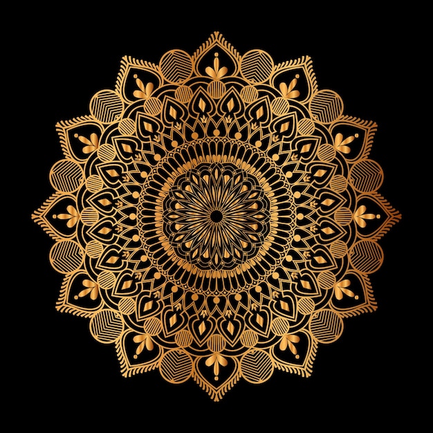 Mandala d'oro su sfondo nero. illustrazione vettoriale. illustrazione di riserva