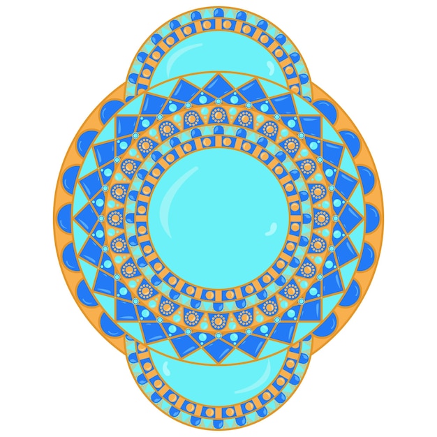 Mandala di colori brillanti con motivi geometrici Disegno circolare di colori brillanti Blu arancione