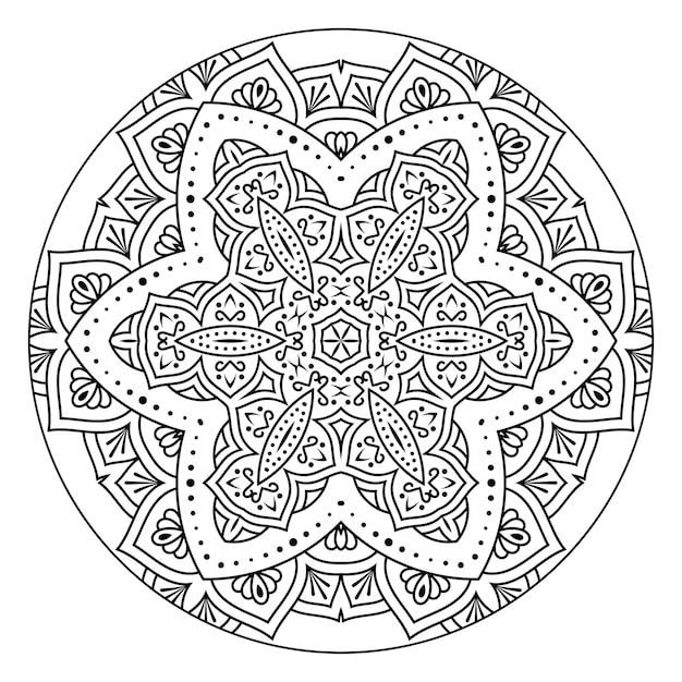 Mandala di contorno per libro da colorare, modello di terapia antistress, ornamento rotondo decorativo