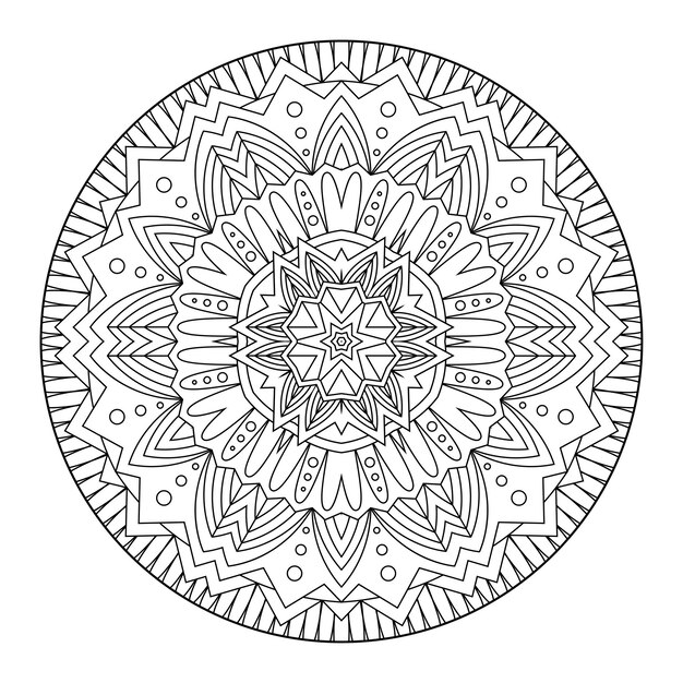 Mandala di contorno per libro da colorare, modello di terapia antistress, ornamento rotondo decorativo