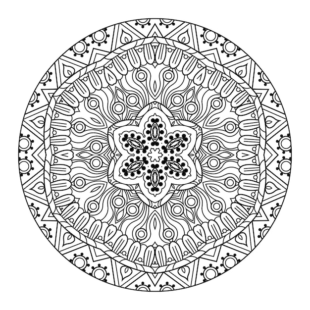 Mandala di contorno per libro da colorare, modello di terapia antistress, ornamento rotondo decorativo