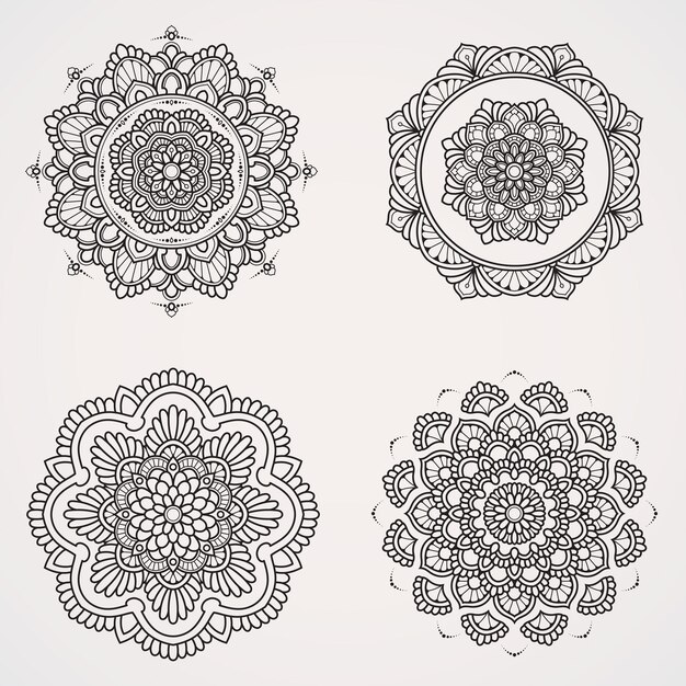 Mandala di fiori Set con ornamenti adatti per tatuaggi di henna foto per colorare libri islam hindu buddha india pakistan cinese arabo