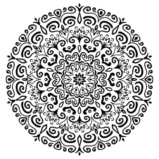 Mandala Elemento di progettazione vettoriale Ornamento rotondo Decorazione di fiori a linea Motivo floreale stilizzato Simbolo Chakra per la meditazione Logo yoga