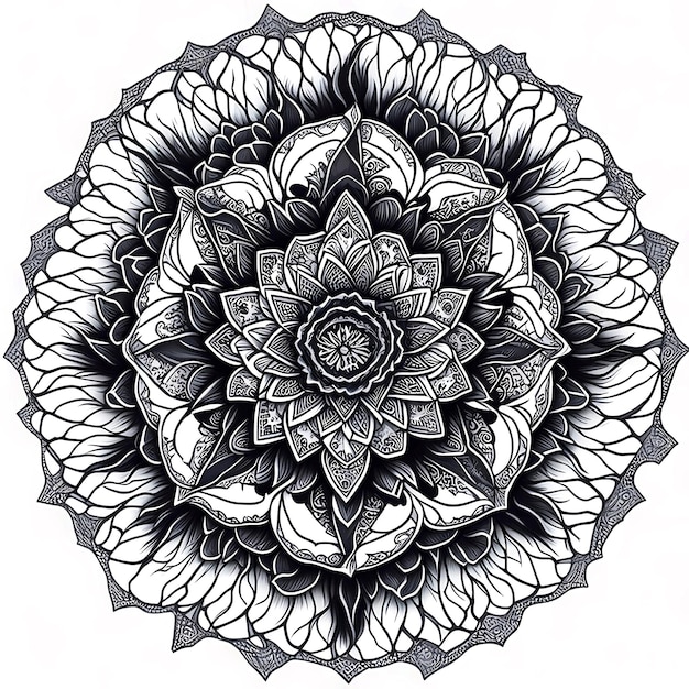 Mandala floreale in bianco e nero