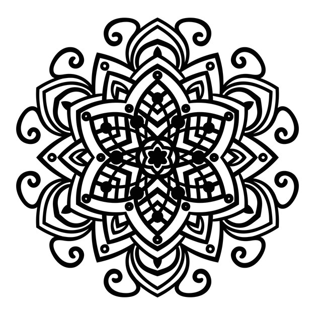 Mandala isolato su sfondo bianco. Fiore di doodle rotondo nero ornamentale isolato su bianco