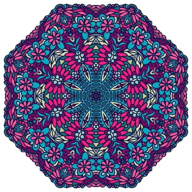 Mandala motivo ornamentale disegno geometrico astratto Vector boho colori psichedelici stampa