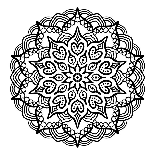 Mandala nero per colorare Mandala di linea isolato su sfondo bianco Mandala di contorno per colorare la pagina Intricato disegno mandala Mandala vettoriale