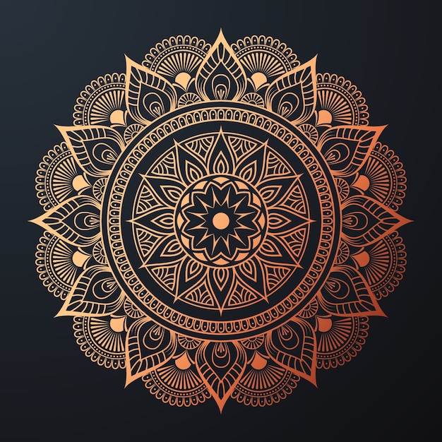 Mandala ornamentale con stile orientale islamico floreale di arabesco di colore dorato