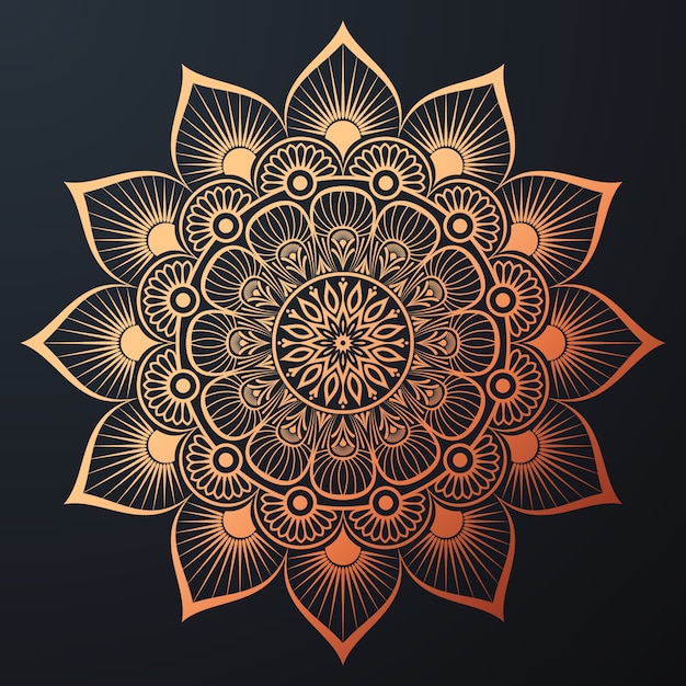 Mandala ornamentale con stile orientale islamico floreale di arabesco di colore dorato