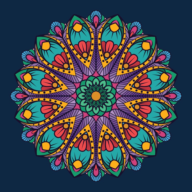Vettore mandala ornamentale su sfondo blu scuro