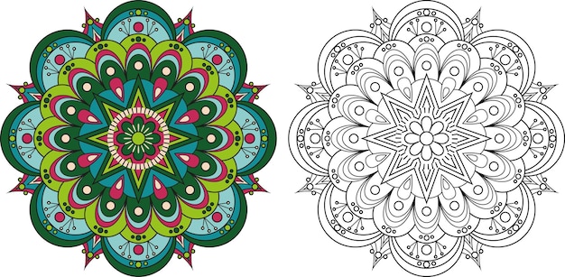 Mandala Ornamento rotondo tradizionale Modello etnico orientale Pagina da colorare antistress Illustrazione geometrica vettoriale isolata su sfondo biancox9