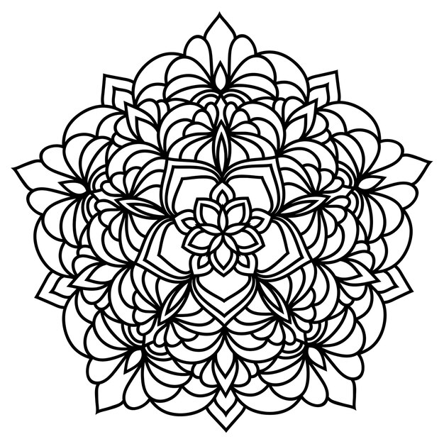 Mandala rotondo in pizzo ornamentale orientale monocromatico disegnato a mano