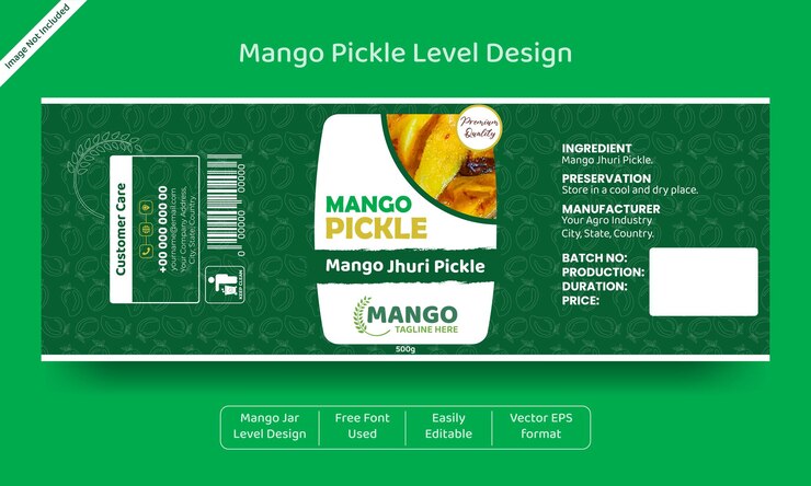 Vettore mango pickle level design per qualsiasi barattolo di frutta biologica o bottiglia che livellano un vettore di design di banner unico