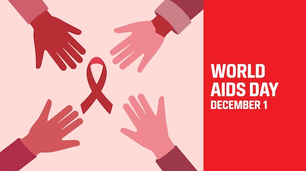 Mani attorno a un nastro rosso Giornata mondiale dell'AIDS 1 dicembre
