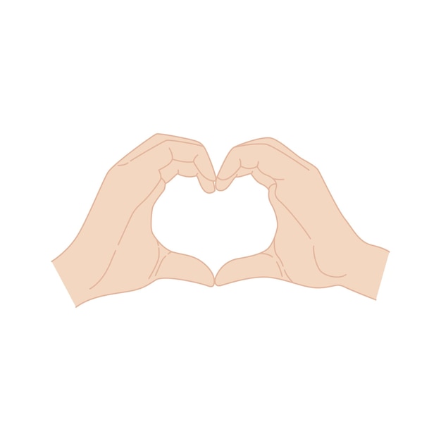 Mani che fanno un simbolo del cuore. Manifesto di San Valentino. Isolato k-pop mano su sfondo bianco illustrazione vettoriale in stile piano.