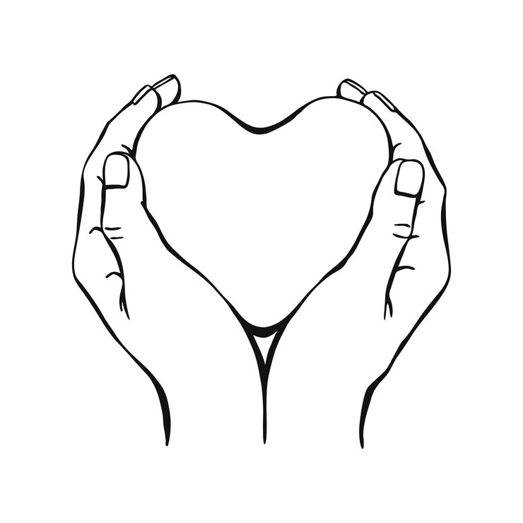 Vettore mani che tengono il cuore. illustrazione vettoriale disegnata a mano. su sfondo bianco per il tuo design