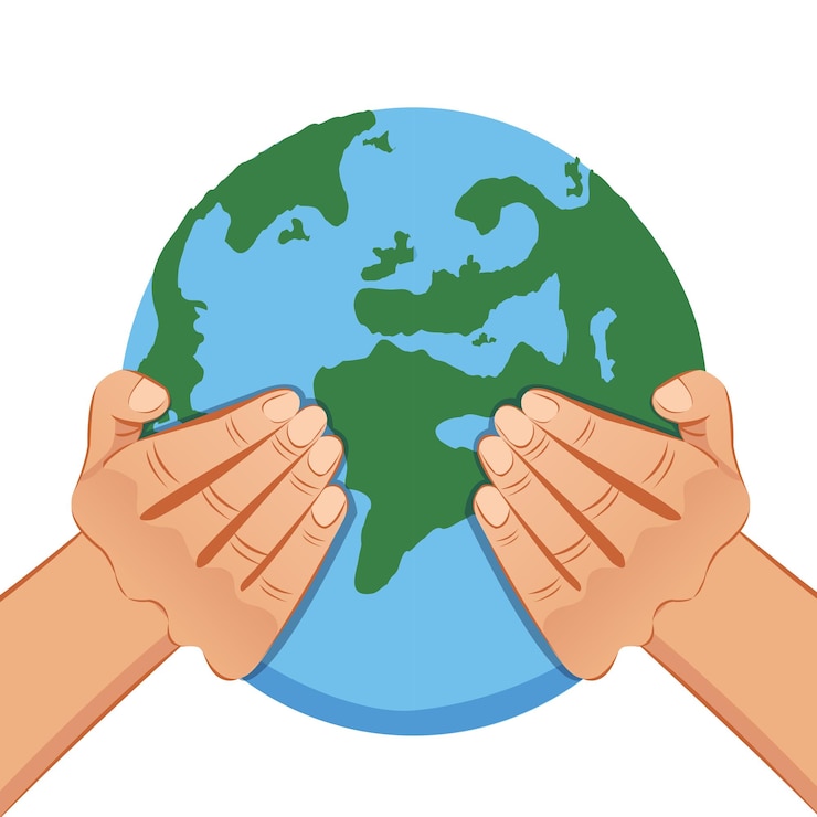 Vettore mani che tengono il globo o la giornata della terra della terra o la giornata mondiale dell'ambiente