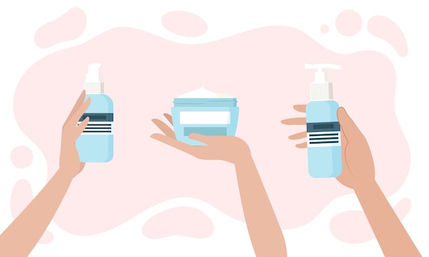 Mani che tengono prodotti cosmetici naturali per la cura del viso e il benessere