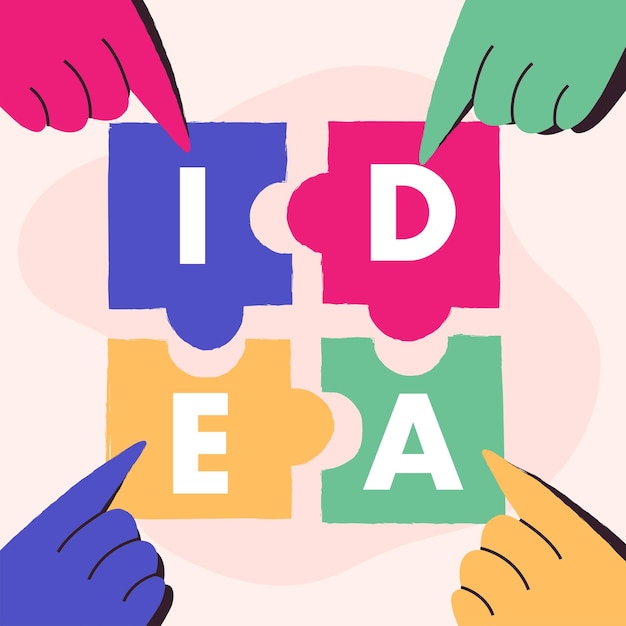 Mani colorate completano l'idea dell'ortografia del puzzle