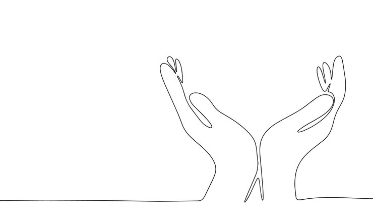 Vettore mani continue a una linea line art palme aperte isolate su sfondo bianco arte vettoriale disegnata a mano