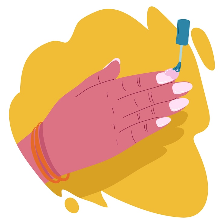 Vettore mani femminili che ottengono un processo di manicure applicazione di smalto per unghie